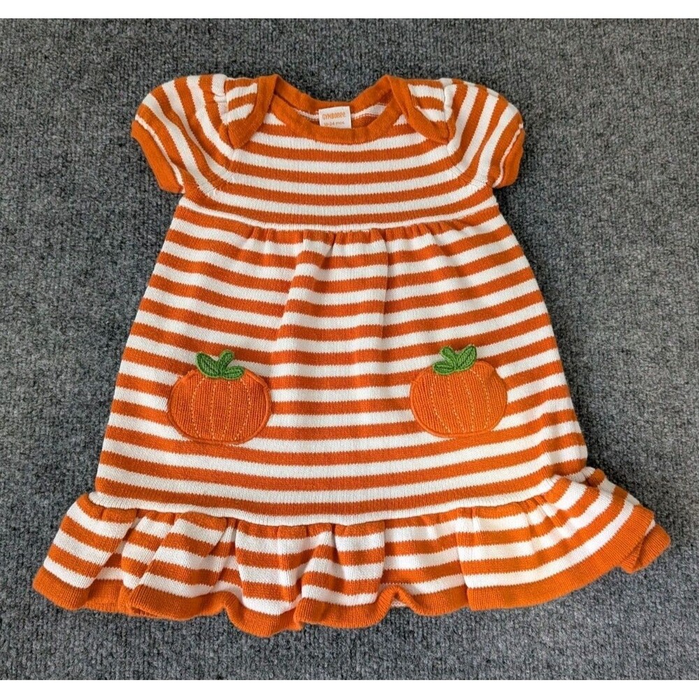 Gymboree Pumpkin Knit Sweater Dress Orange Stripe Fall Halloween Sz 18-24 Months